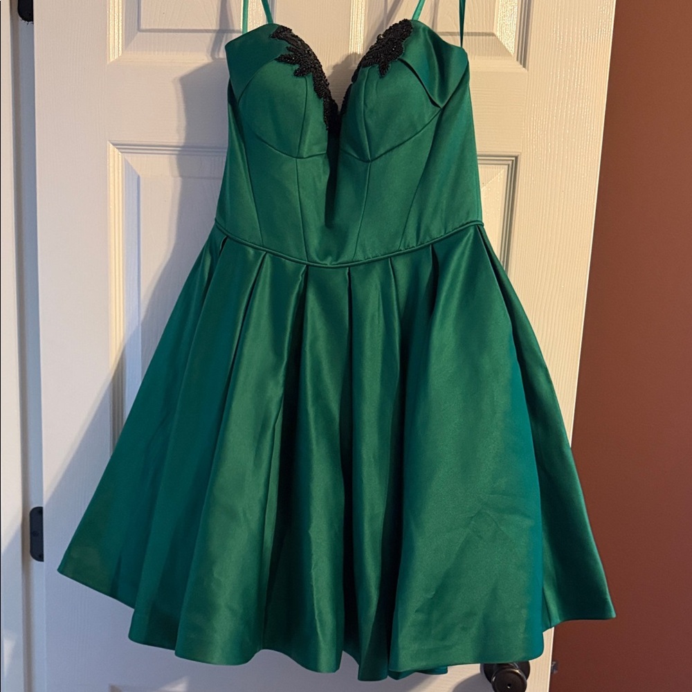 Angela & Alison Emerald Dress with Black Lace